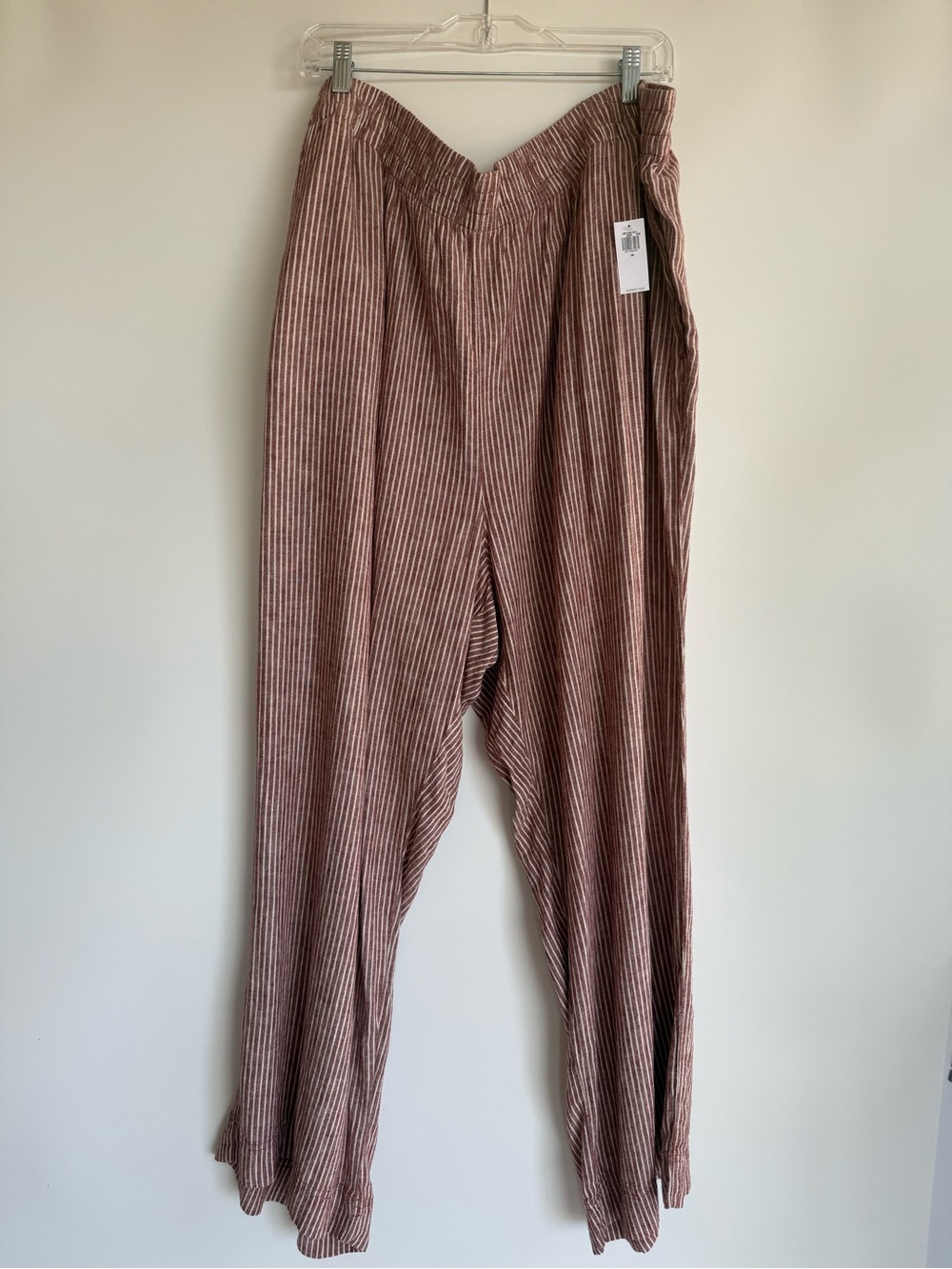 Old Navy Wide Leg Linen Blend Pants Women’s 3X Rust Stripe Comfort Waistband NWT